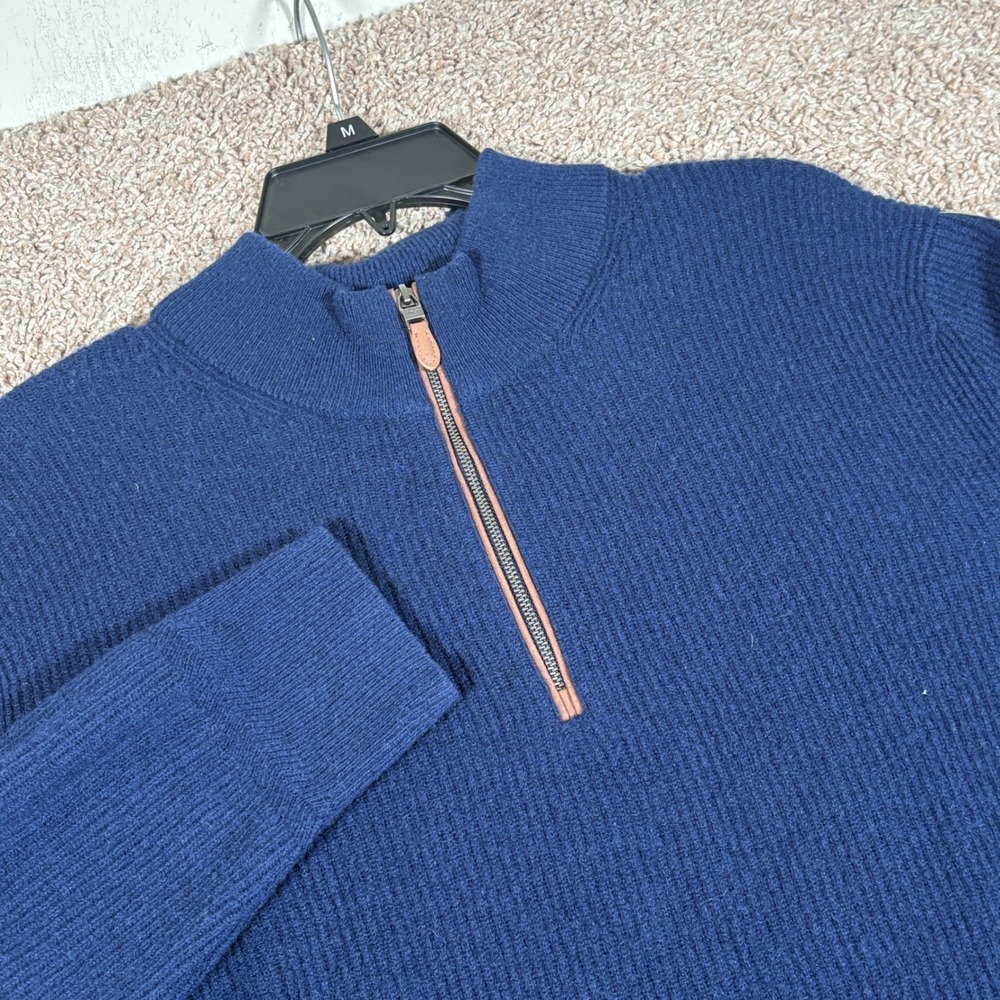 Vineyard Vines Mens 100% Cashmere Navy Blue Ribbed 1/4 Zip Sweater Large L